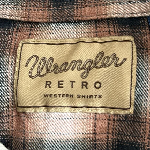 Wrangler‎ Retro Western Shirt Men's M – Brown Plaid, Pearl Snap Buttons, Cotton - Picture 10 of 14